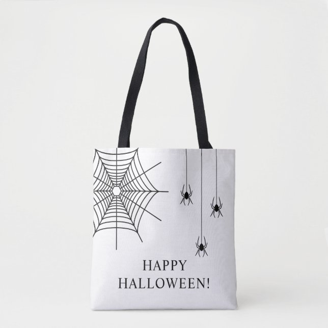 Simple Spiders And Spiderweb Happy Halloween Tote Bag (Front)