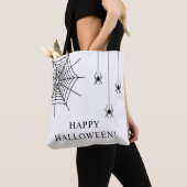 Simple Spiders And Spiderweb Happy Halloween Tote Bag (Close Up)