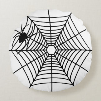 Simple Spiderweb With Spider Silhouette Halloween Round Pillow