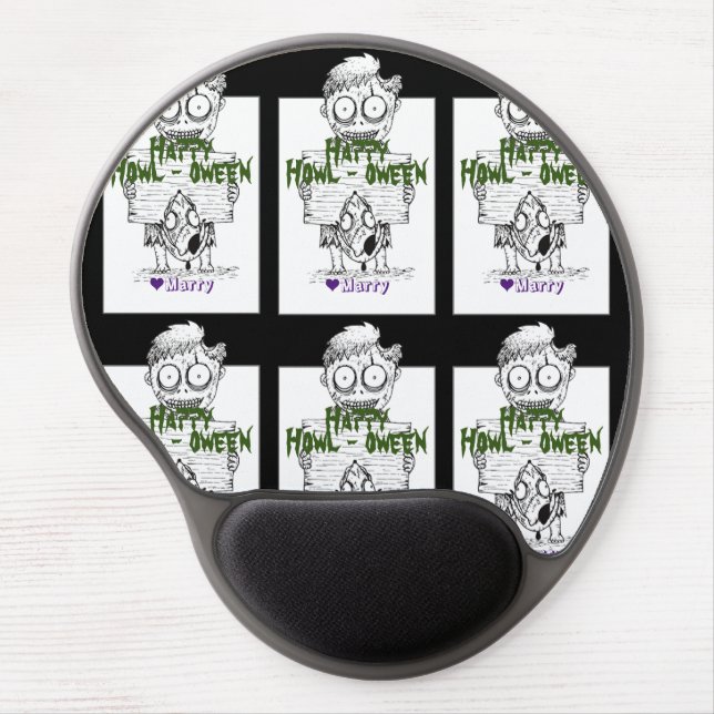 Simple Spooky Halloween Family Happy Howl-oween Gel Mouse Pad (Front)
