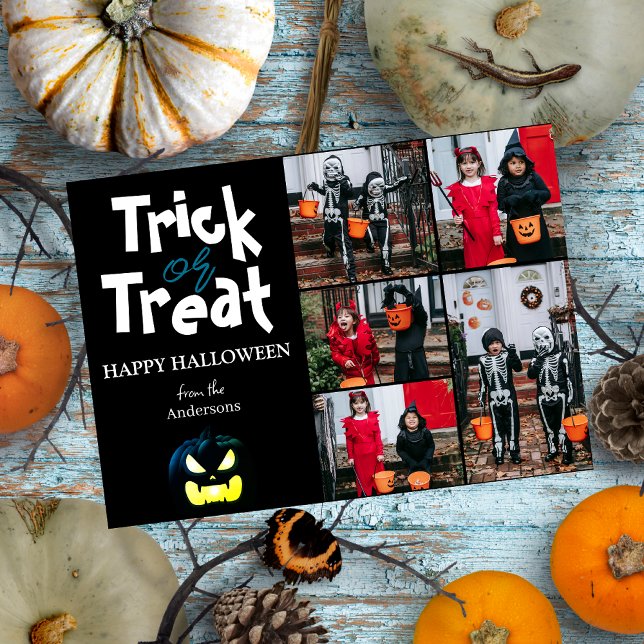 Simple Spooky pumpkin Halloween Photo Collage Holiday Card (Creator Uploaded)
