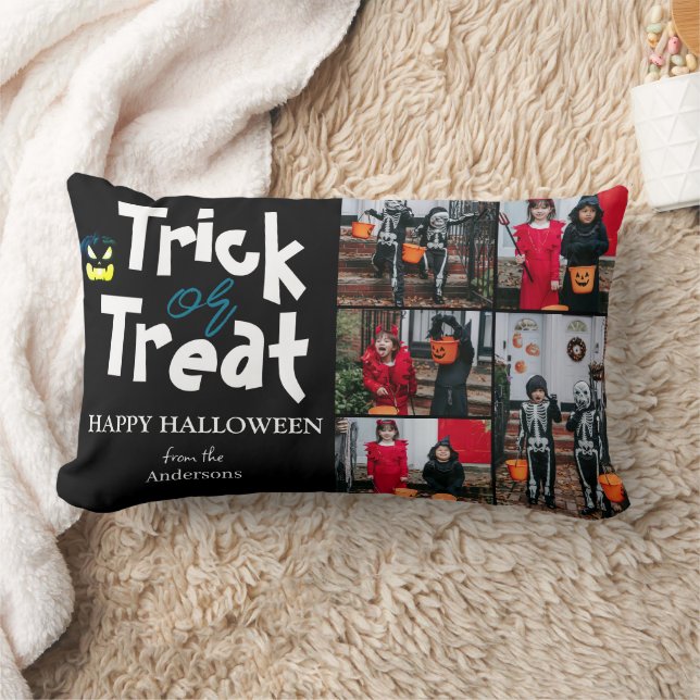 Simple Spooky pumpkin Halloween Photo Collage Lumbar Pillow (Blanket)