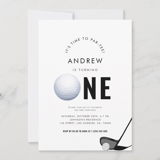 Simple Sports Par-Tee Golf 1st Birthday Party  Invitation (Front)