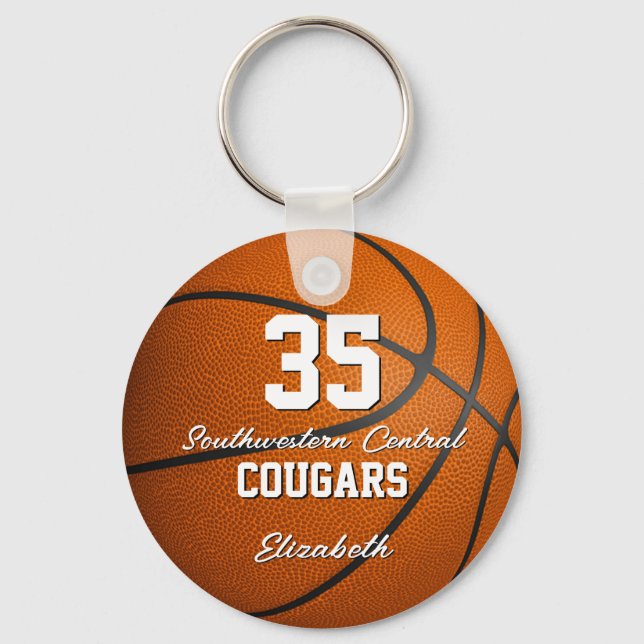 simple sporty girly script basketball team name keychain (Front)