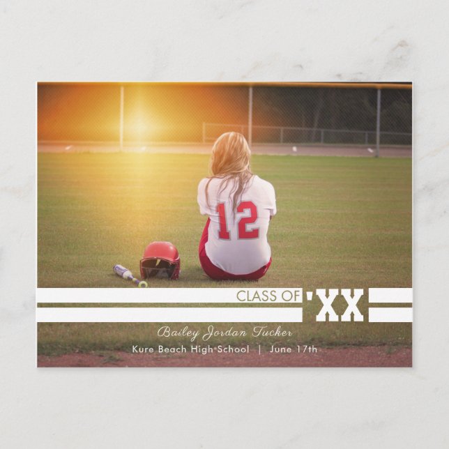 Simple & Sporty Graduation Photo Announcement Postcard (Front)