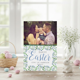 Simple Spring Blueberrie Custom Photo Happy Easter Cards