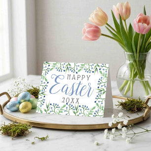 Simple Spring Blueberries Happy Easter Holiday Card