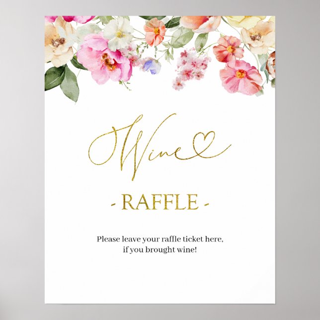 Simple Spring Floral Bridal  Wine Raffle Game Sign (Front)