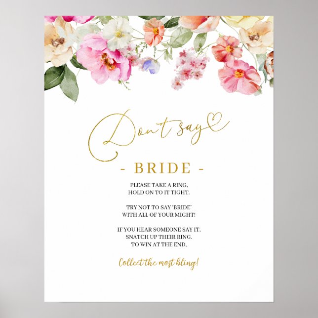 Simple Spring Floral Don’t Say Bride Game Sign (Front)