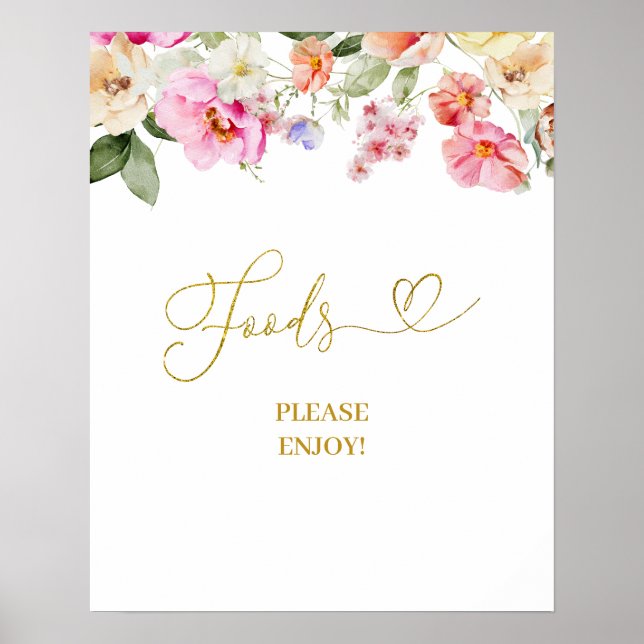 Simple Spring Floral Food Party Sign (Front)
