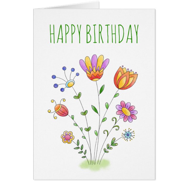 Simple Spring  Flowers Watercolor Happy Birthday (Front)