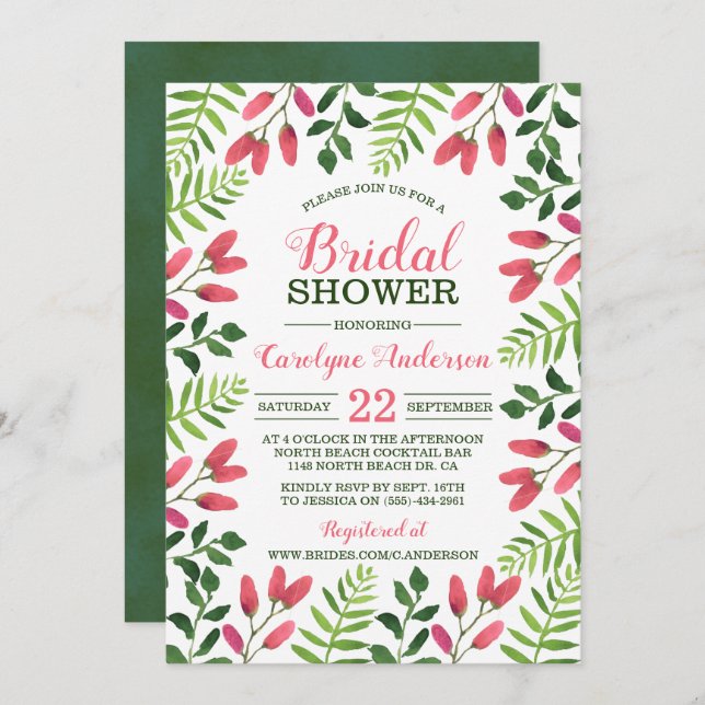 Simple Spring Foliage Bridal Shower Invitation (Front/Back)