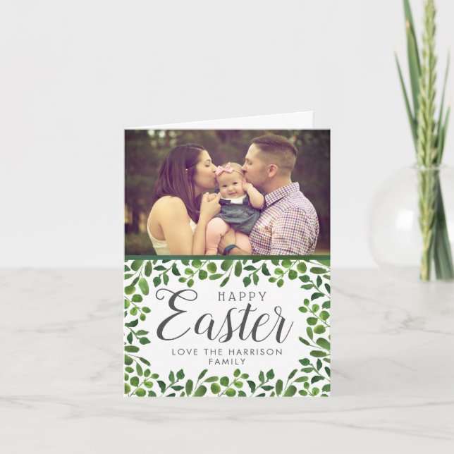 Simple Spring Foliage Custom Photo Happy Easter Holiday Card (Front)