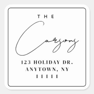 Simple Square Modern Script Return Address Label