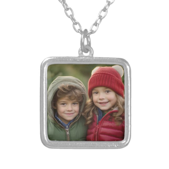 Simple Square Photo - Create A Keepsake Silver Plated Necklace (Front)