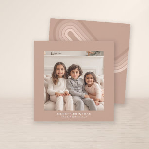 Simple Square Photo - Minimal Neutral Retro Stripe Holiday Card