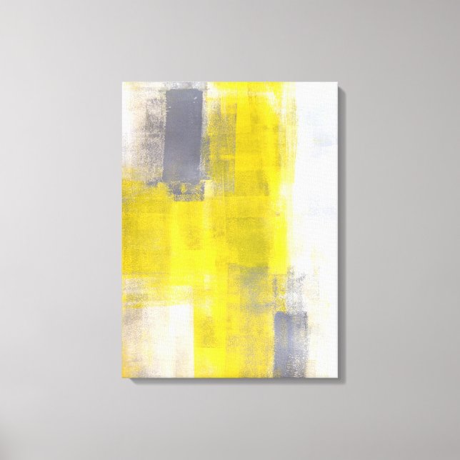 'Simple Squares' Grey and Yellow Abstract Art Canvas Print (Front)