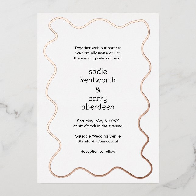 Simple Squiggle Frame Modern Wedding Foil Invitation (Front)