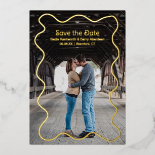 Simple Squiggle Frame Modern Wedding Save the Date Foil Invitation