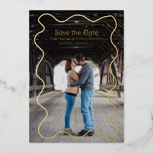 Simple Squiggle Frame Modern Wedding Save the Date Foil Invitation