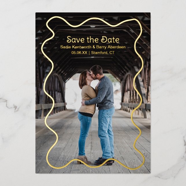 Simple Squiggle Frame Modern Wedding Save the Date Foil Invitation (Front)