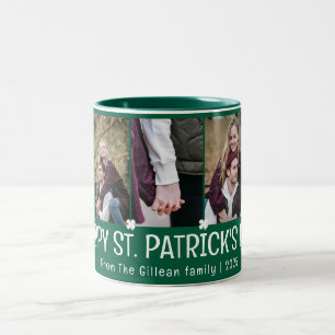 Simple St. patrick's day Shamrocks family 3 photo Two-Tone Coffee Mug