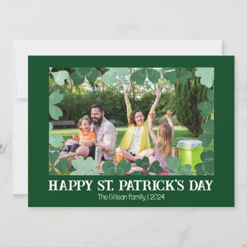 Simple St patricks day Shamrocks family photo Holiday Card
