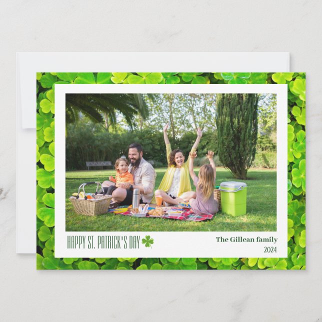 Simple St. patrick's day Shamrocks family photo  Holiday Card (Front)