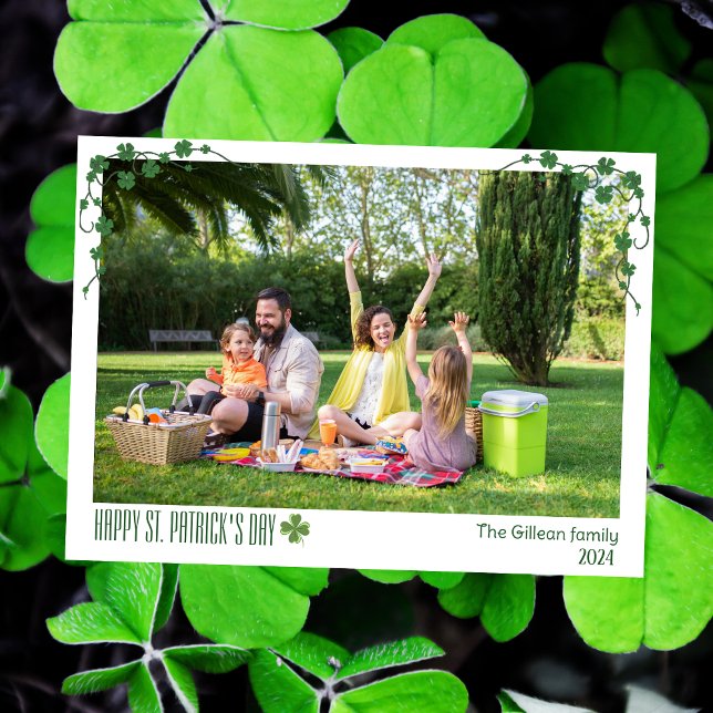 Simple St. patrick's day Shamrocks family photo  Holiday Card (Creator Uploaded)