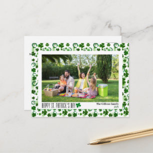 Simple St. patrick's day Shamrocks family photo Holiday Postcard
