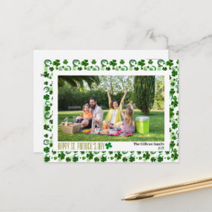 Simple St. patrick's day Shamrocks family photo Holiday Postcard