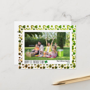 Simple St. patrick's day Shamrocks family photo Holiday Postcard
