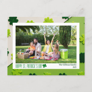 Simple St. patrick's day Shamrocks family photo  Holiday Postcard