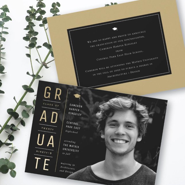 Simple Stack GRADUATE Minimalist Photo Graduation Announcement (Simple Stack GRADUATE Minimalist Photo Modern Graduation Announcement @ zazzle.com/color_therapy)