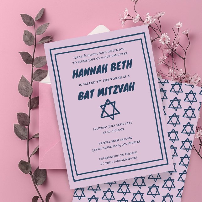 Simple Star of David Custom B'nai Bat Bar Mitzvah  Invitation (Simple Star of David Custom B'nai Bat Bar Mitzvah Invitation
)