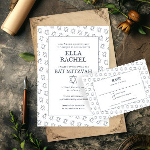 Simple Star of David Custom B'nai Bat Bar Mitzvah RSVP Card