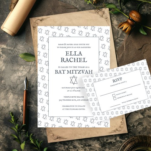 Simple Star of David Custom Bnai Bat Bar Mitzvah  RSVP Card