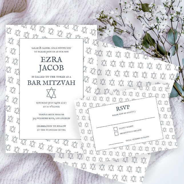 Simple Star of David Custom B'nai Bat Bar Mitzvah  RSVP Card (Simple Star of David Custom B'nai Bat Bar Mitzvah RSVP Card
)