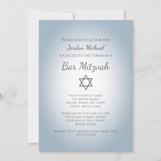 Simple Star of David Modern Bar Mitzvah Blue Invitation (Front)