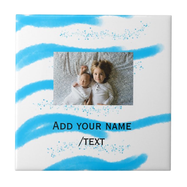 simple star sparkle glitter add photo custom text  ceramic tile (Front)