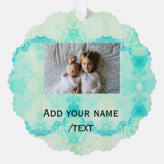 simple star sparkle glitter add photo custom text  ornament card (Front)