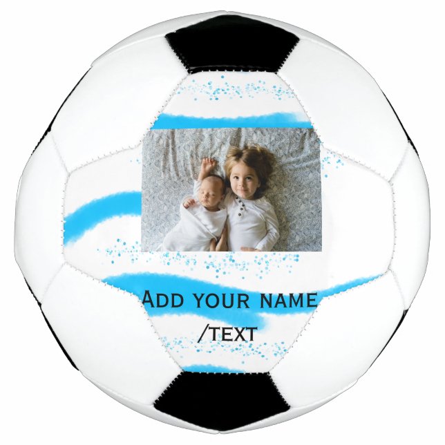 simple star sparkle glitter add photo custom text  soccer ball (Front)