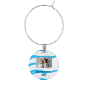 simple star sparkle glitter add photo custom text wine charm