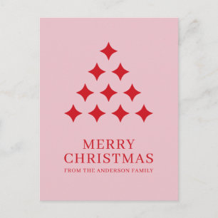 Simple star tree pink red Merry Christmas  Holiday Postcard