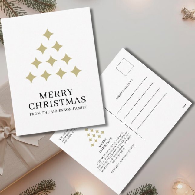 Simple star tree white Merry Christmas  Holiday Postcard (Creator Uploaded)