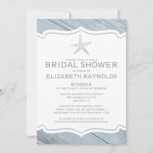 Simple Starfish Beach Bridal Shower Invitations