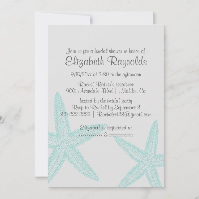 Simple Starfish Bridal Shower Invitations (Front)