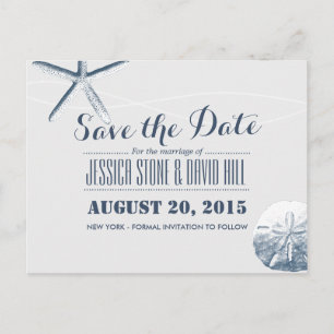 Simple Starfish & Sand Dollar Save the Date Announcement Postcard