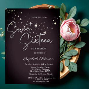 Simple Stars Burgundy Sweet 16 Invitation