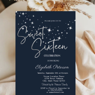 Simple Stars Navy Blue Sweet 16  Invitation